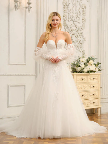 A-Line/Princess Sweetheart Long Wedding Dresses With Appliques