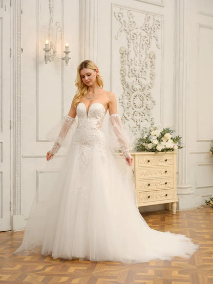 A-Line/Princess Sweetheart Long Wedding Dresses With Appliques