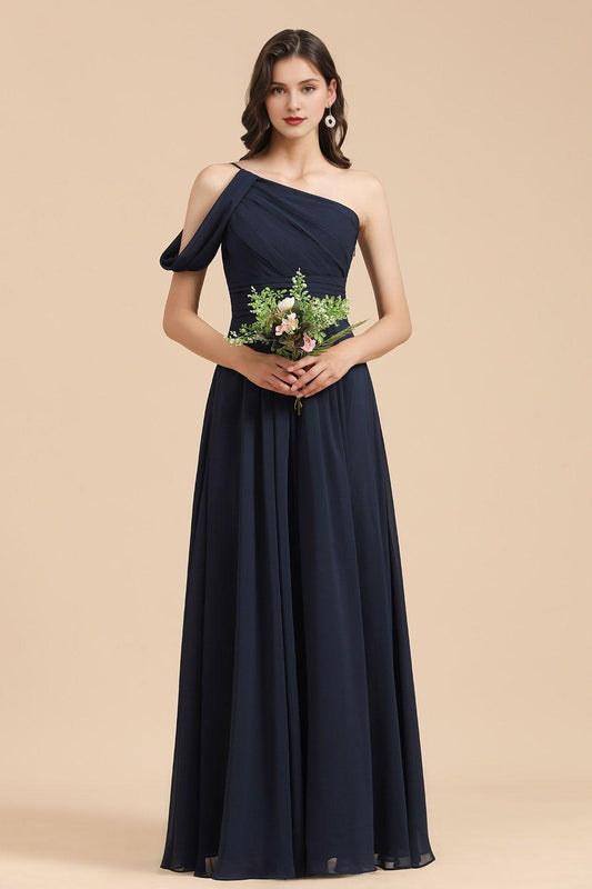 Asymmetrical One Shoulder Sleeveless Bridesmaid Dress Gown