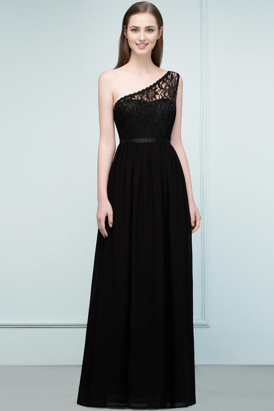 A-line Lace One-shoulder Floor-length Bridesmaid Dress Floor Length with