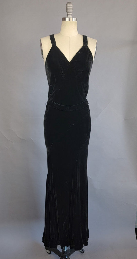 Black Silk Velvet Strappy Bias Cut Gown Silk Velvet Dress Black Velvet Dress Size Medium Size Large