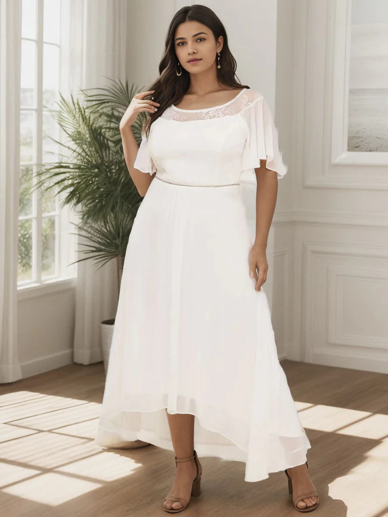 Plus Size Boat Neck Formal Dress with Sleeves