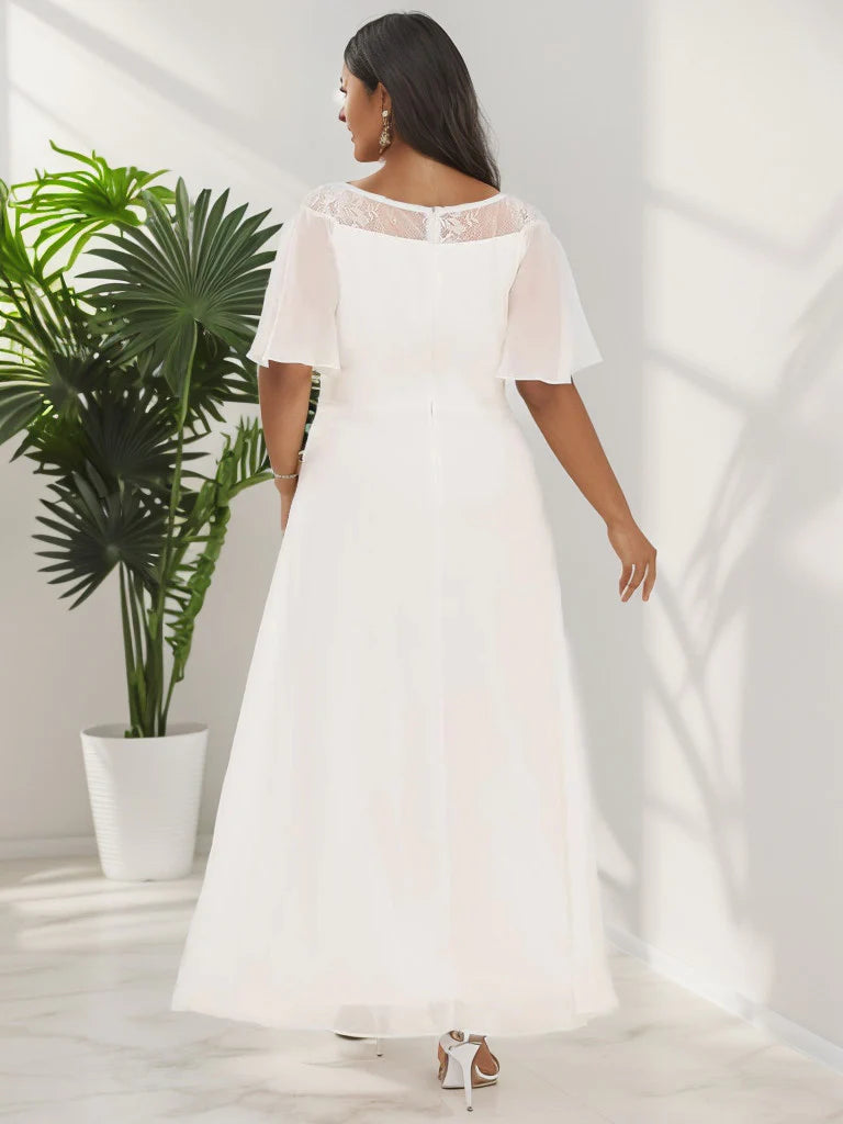 Plus Size Boat Neck Formal Dress with Sleeves