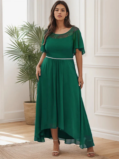 Plus Size Boat Neck Formal Dress with Sleeves