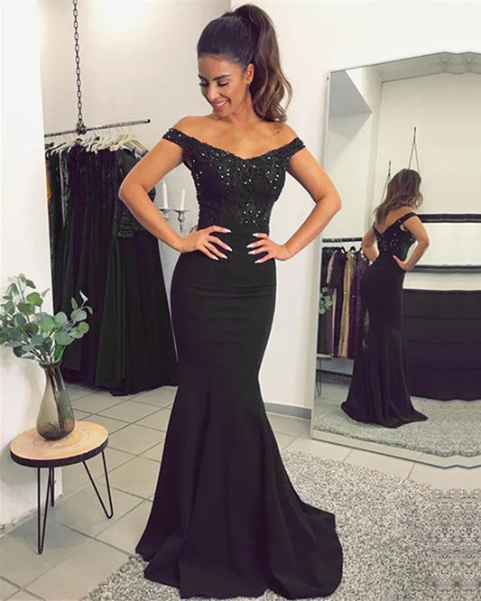 Lace Train Mermaid Evening Dresses Off The Shoulder