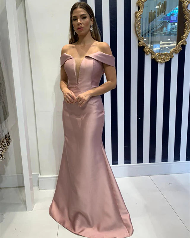 Sexy Off Shoulder Satin Mermaid Evening Dresses