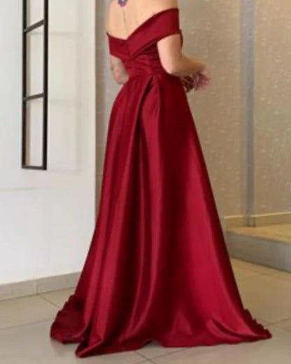 Split Satin Off The Shoulder Evening Gown