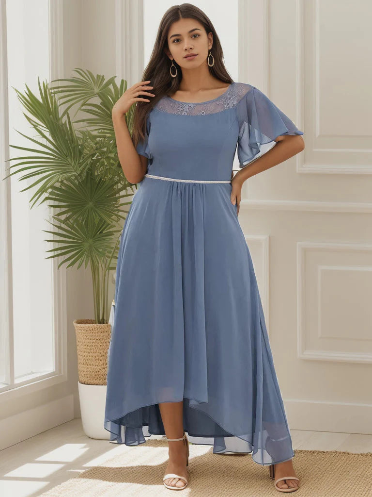 Plus Size Boat Neck Formal Dress with Sleeves