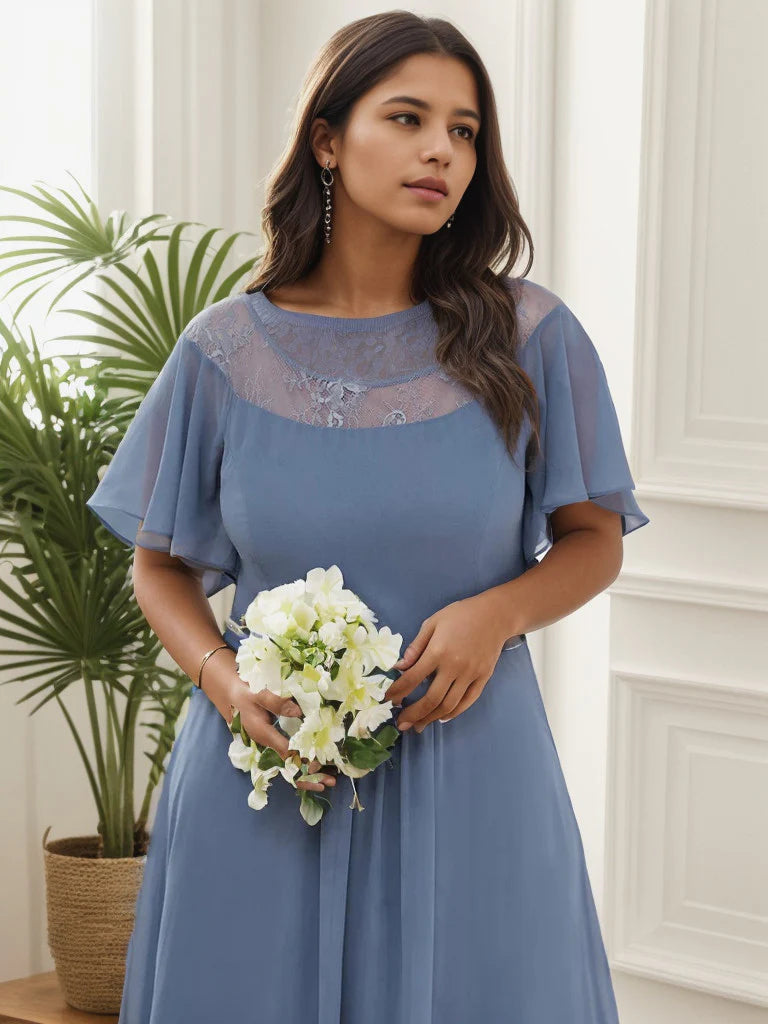 Plus Size Boat Neck Formal Dress with Sleeves