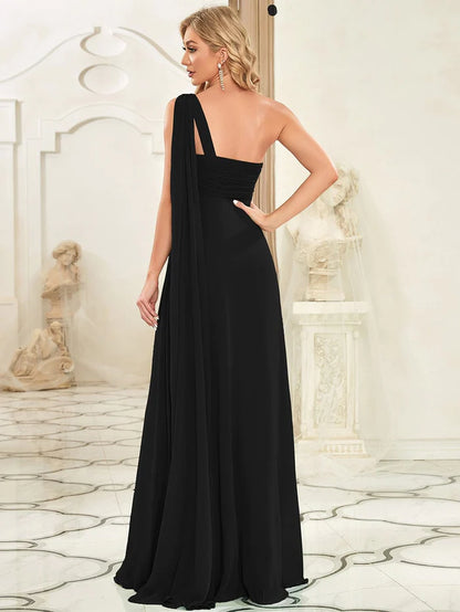 Fashion Long Chiffon One Shoulder Evening Dresses