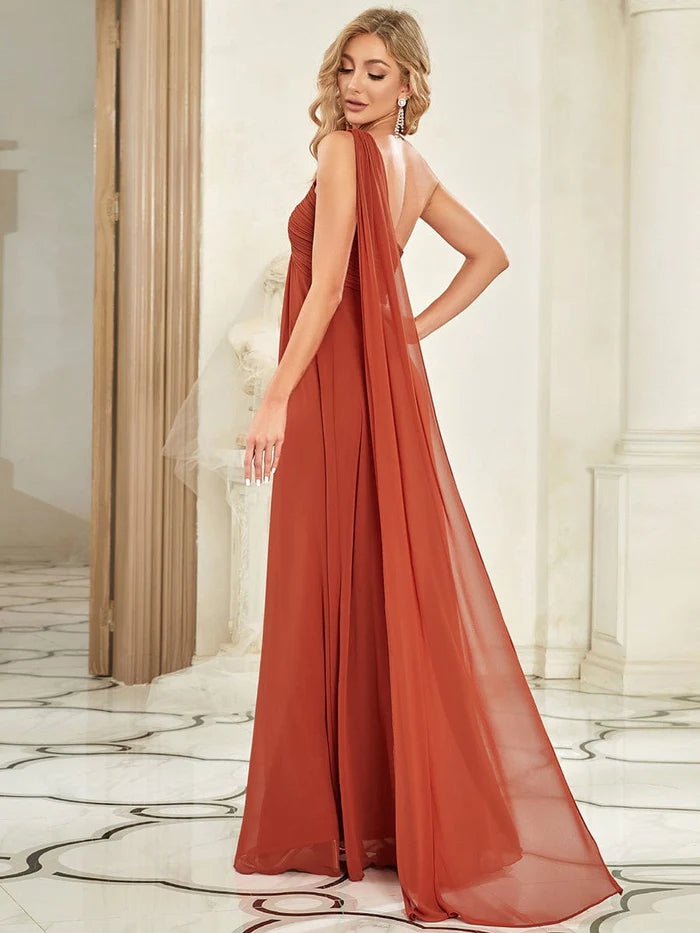 Fashion Long Chiffon One Shoulder Evening Dresses