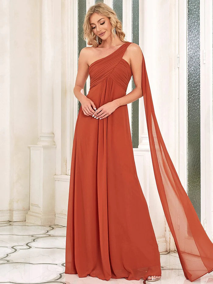 Fashion Long Chiffon One Shoulder Evening Dresses