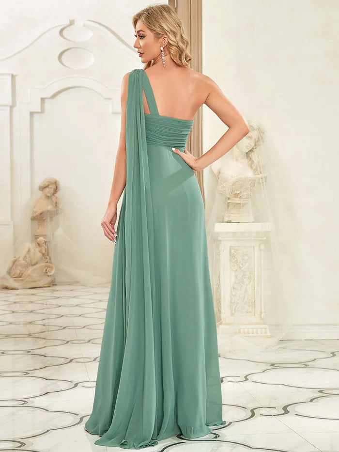 Fashion Long Chiffon One Shoulder Evening Dresses