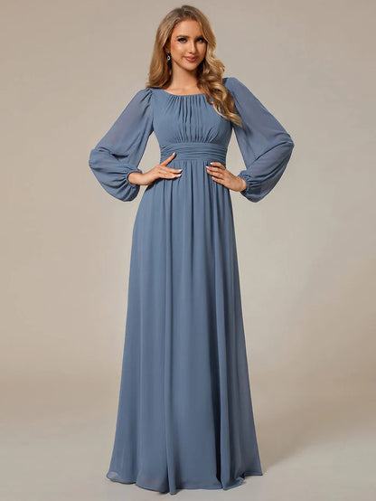 Chiffon Long Sleeve Pleated Floor Length Bridesmaid Dress