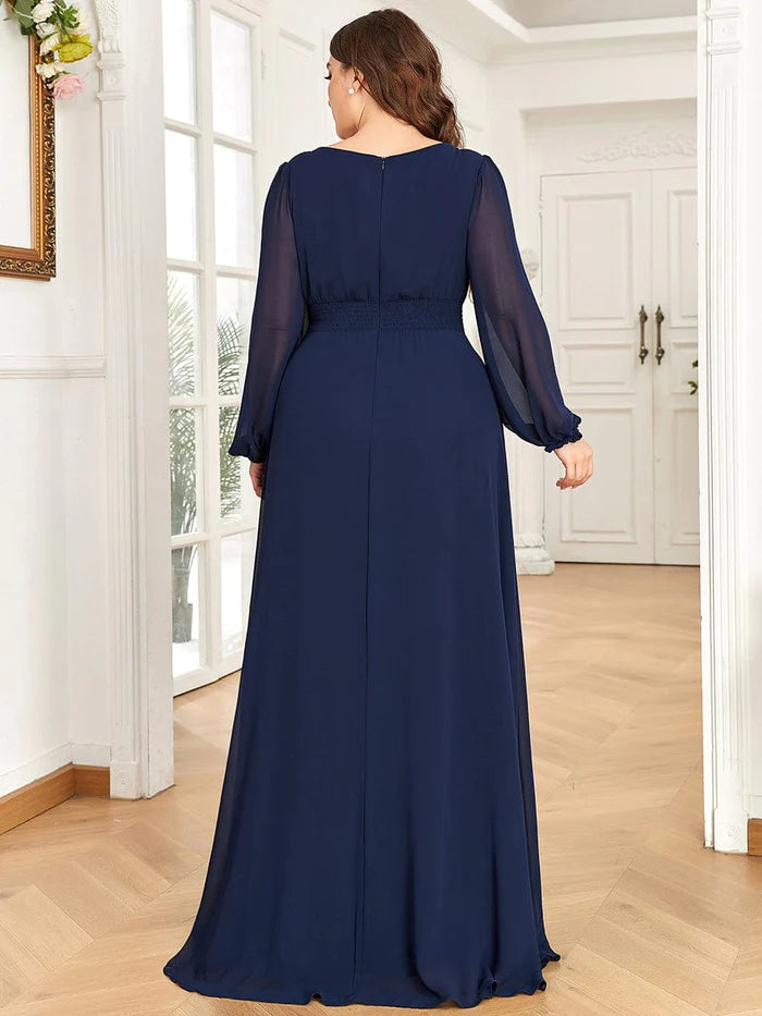 Chiffon Long Sleeve Pleated Floor Length Bridesmaid Dress