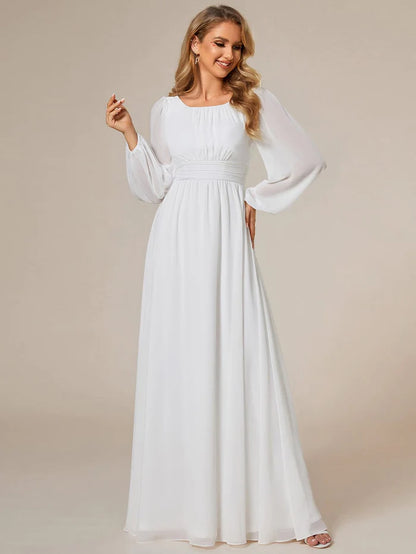 Chiffon Long Sleeve Pleated Floor Length Bridesmaid Dress