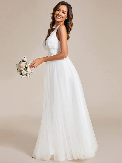 Elegant V-Neck Sleeveless Pleated A-Line Wedding Dress