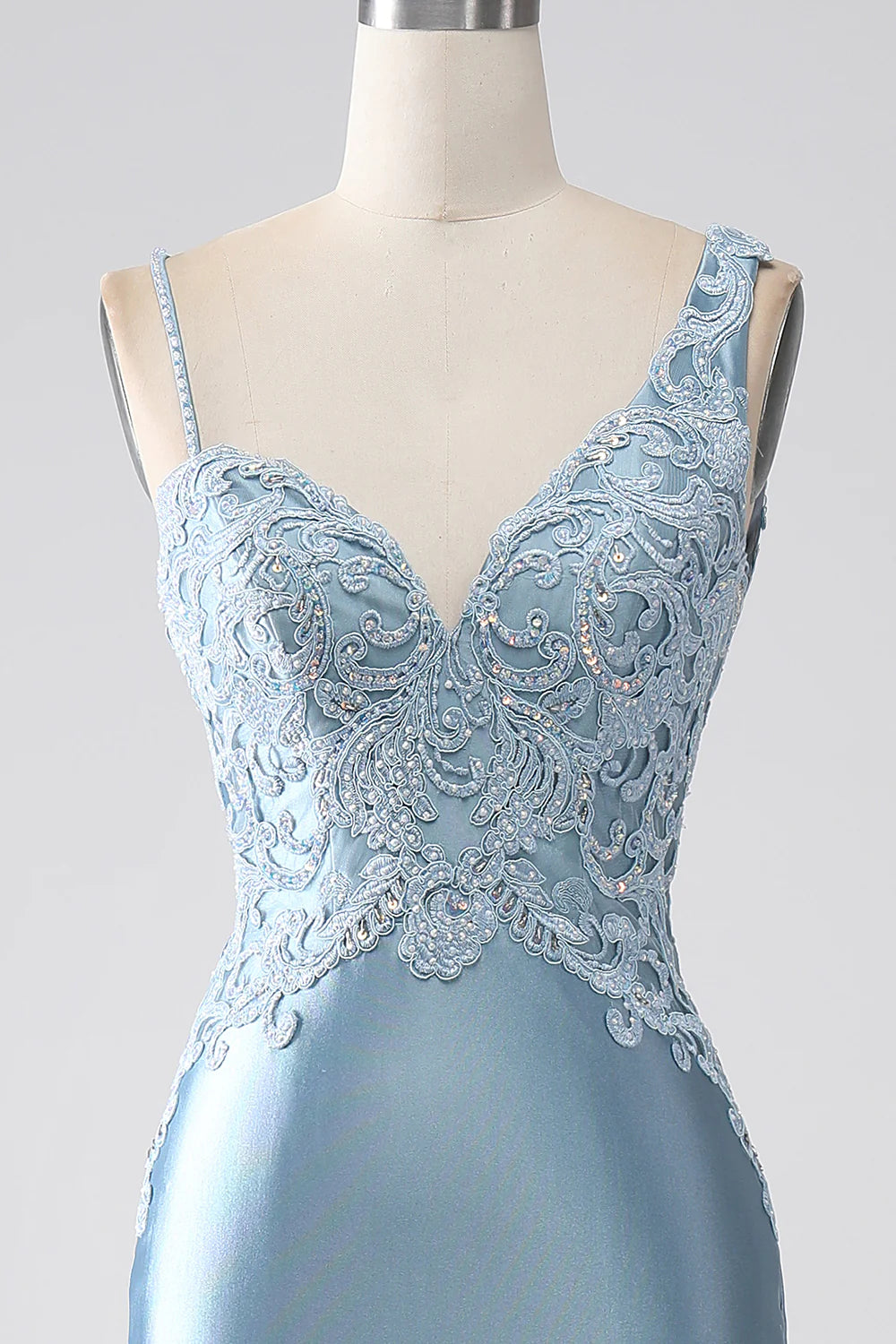 Glitter Mermaid Spaghetti Straps Pale Blue Tulle Sequin Long Prom Dress,Evening Dress GG1206