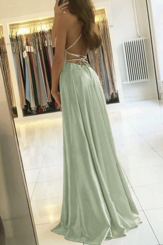 Sage Green Wedding Guest Dress Simple A Line Long Prom Dress