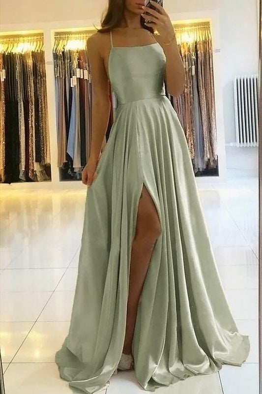 Sage Green Wedding Guest Dress Simple A Line Long Prom Dress