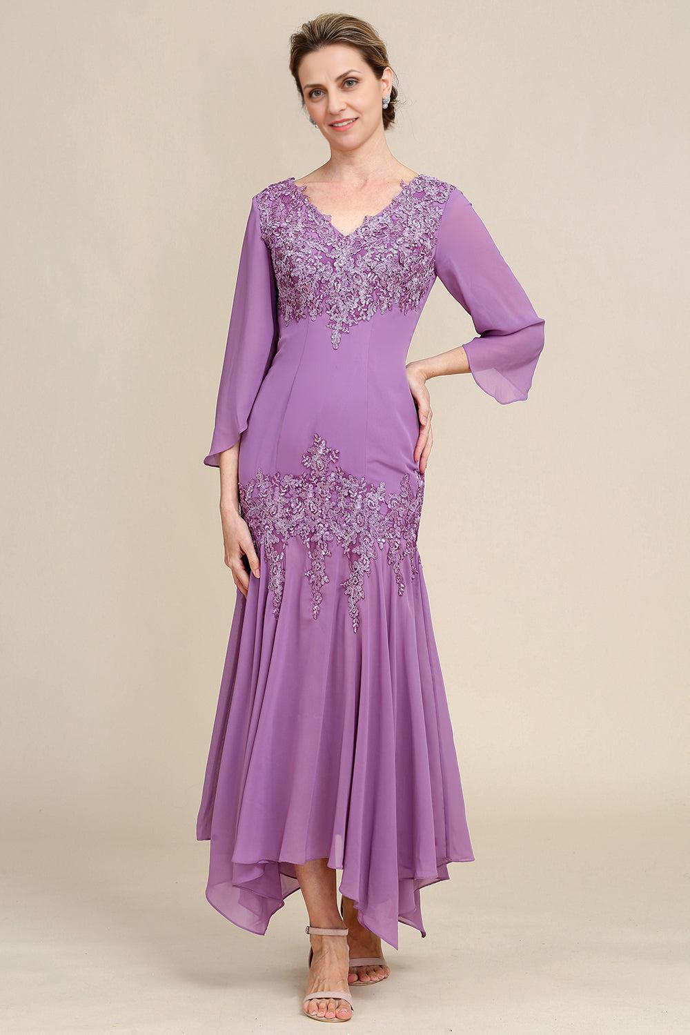 Chiffon Round Neck Mermaid Lace Appliques Mother of the Bride Dresses