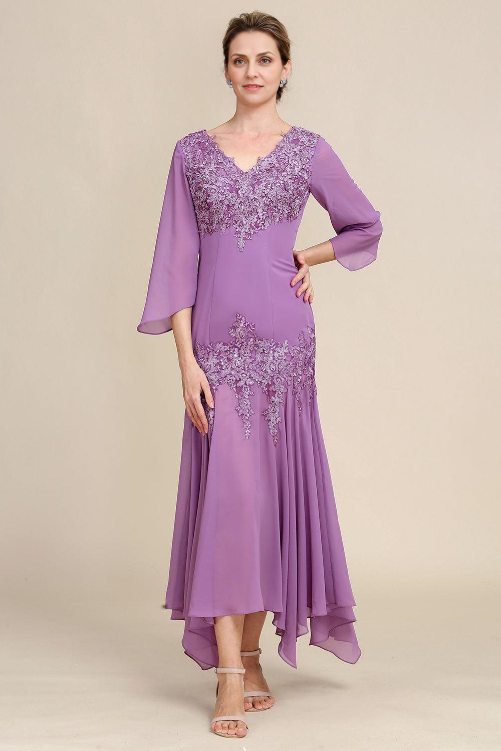 Elegant Chiffon Short Sleeves Mermaid Lace Applique Long Mother of The Bride Dresses main image 1