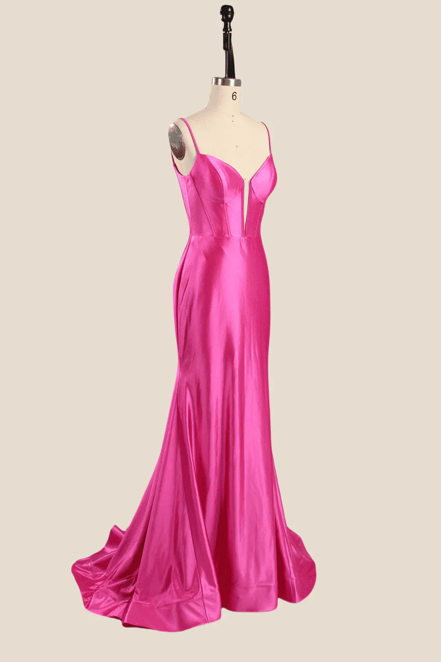 Spaghetti Straps Hot Pink Mermaid Long Prom Dress ﻿