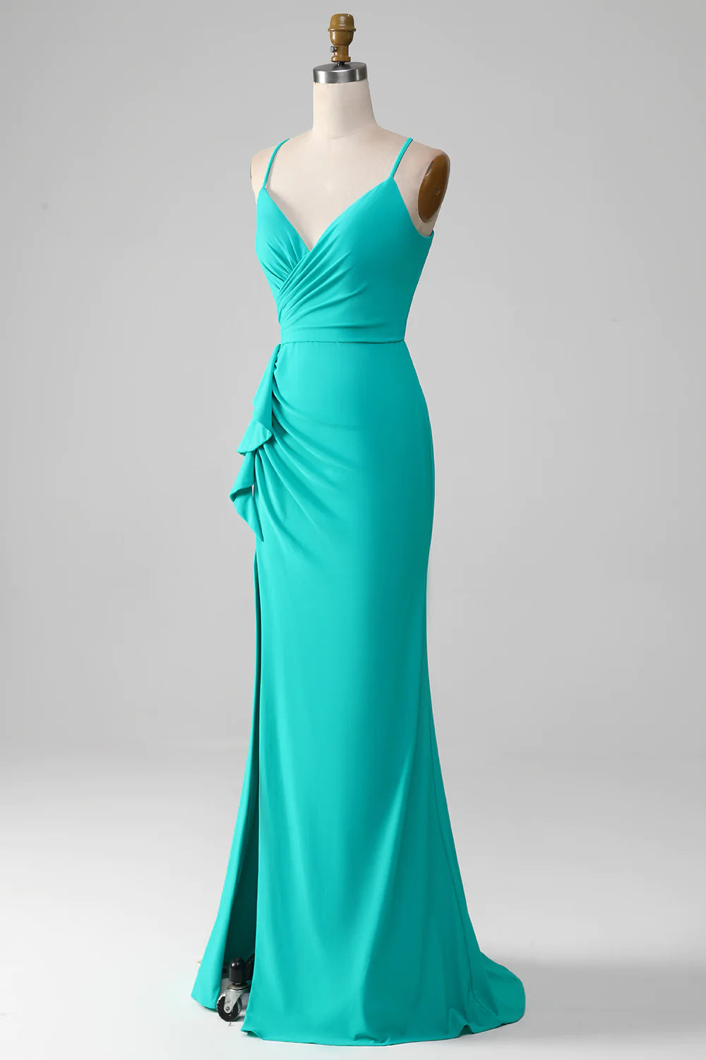 Sexy Mermaid Spaghetti Straps Turquoise Prom Dresses with Appliques Sequins