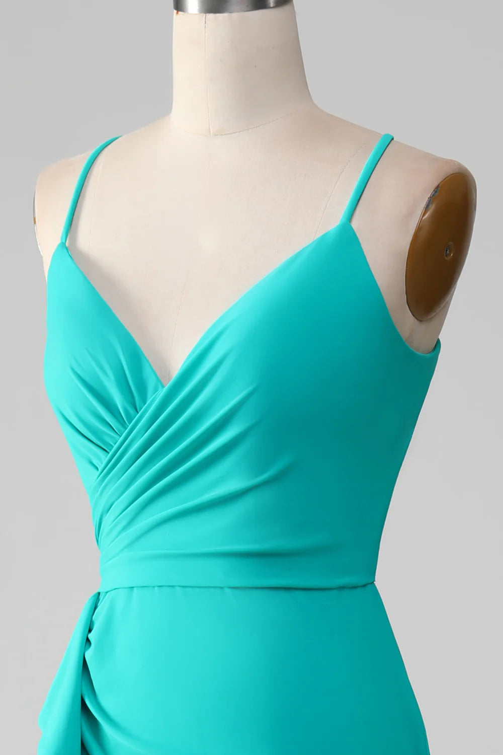 Deep V-neck Chiffon Dresses With Spaghetti Straps Turquoise