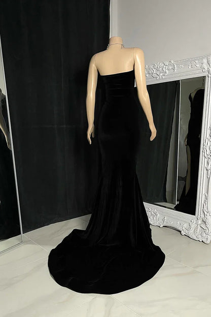 Mermaid / Trumpet Prom Velvet Dresses Dress Prom Court Train Sleeveless Strapless Belt