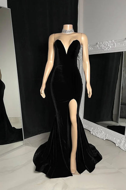 Mermaid / Trumpet Prom Velvet Dresses Dress Prom Court Train Sleeveless Strapless Belt