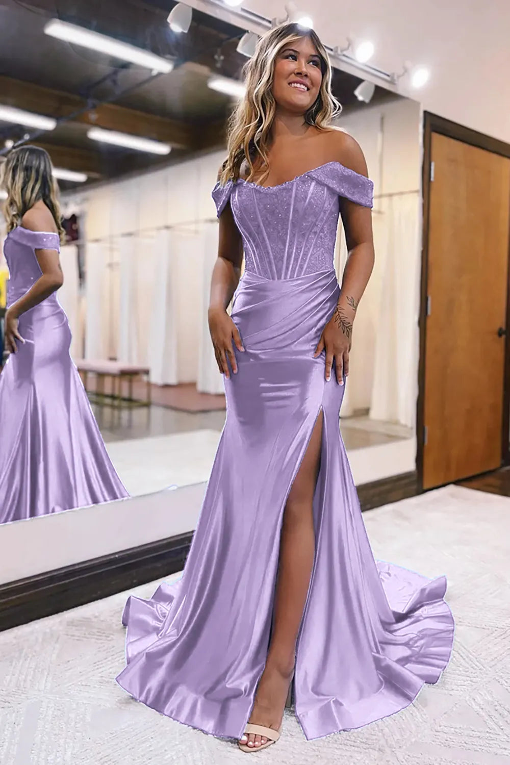 DingjiMermaid Off The Shoulder Court Long Dress With Split