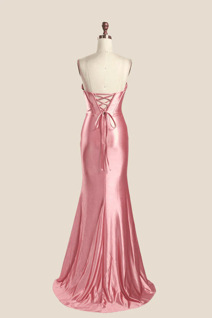 Sweetheart Pink Ruched Long Prom Dress with Keyhole