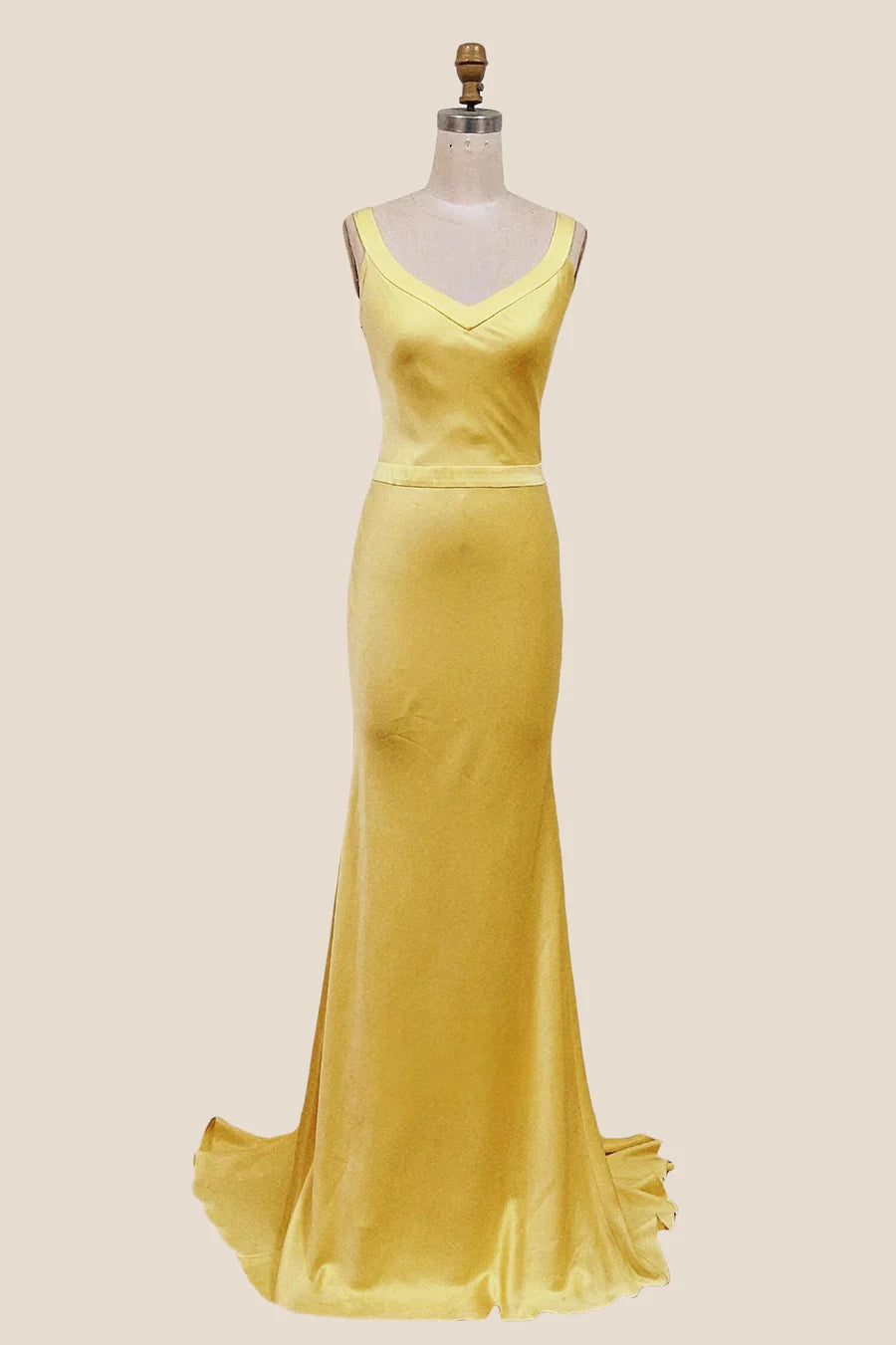 Straps Yellow Mermaid Long Formal Prom Dress ﻿