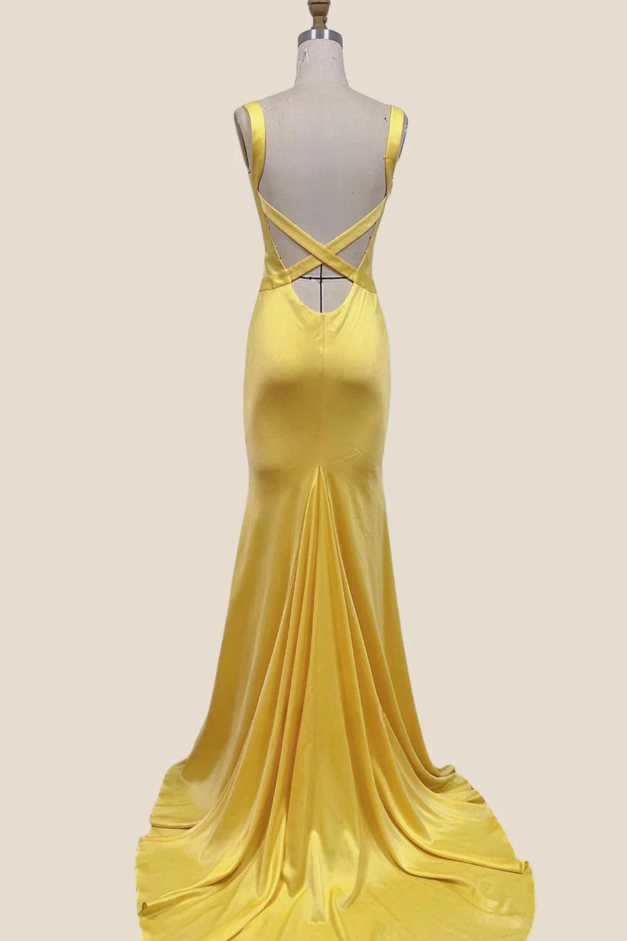 Straps Yellow Mermaid Long Formal Prom Dress ﻿