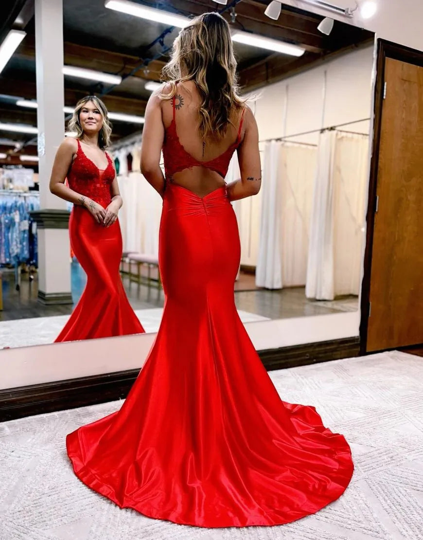 Mermaid Straps Neck Back Long Prom Dress