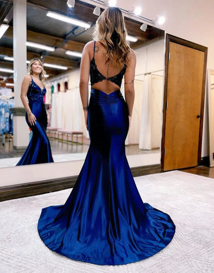 Mermaid Straps Neck Back Long Prom Dress