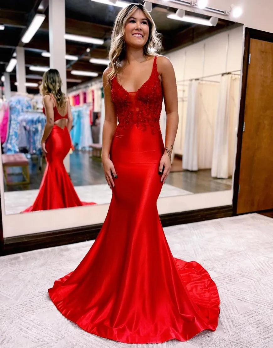 Mermaid Straps Neck Back Long Prom Dress