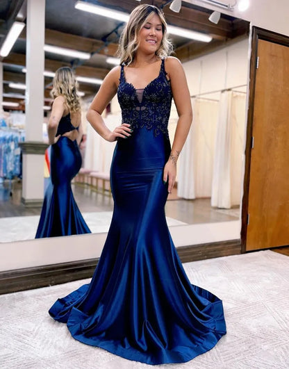 Mermaid Straps Neck Back Long Prom Dress