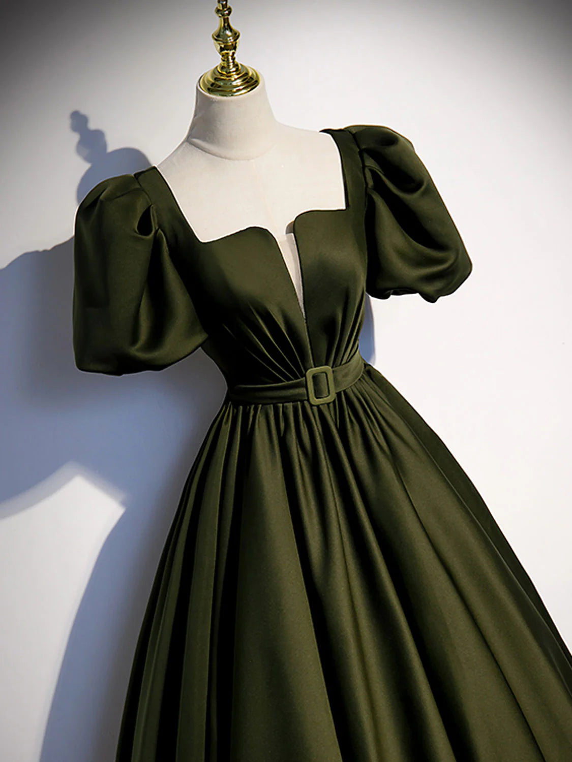 Green satin A line long prom dressgreen formal party dress