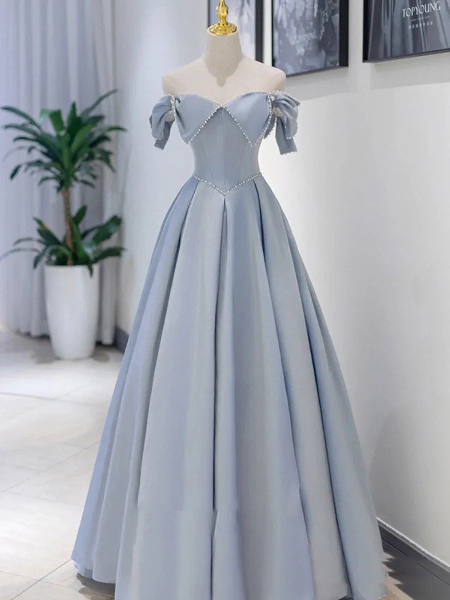 Blue Satin long prom dressblue A line bridesmaid dress