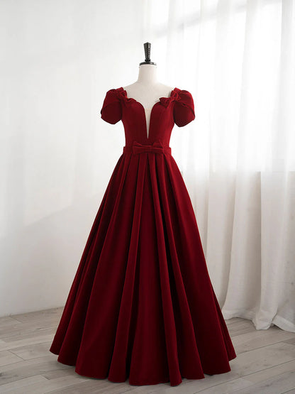 A line velvet burgundy long prom dress burgundy bridesmaid dress