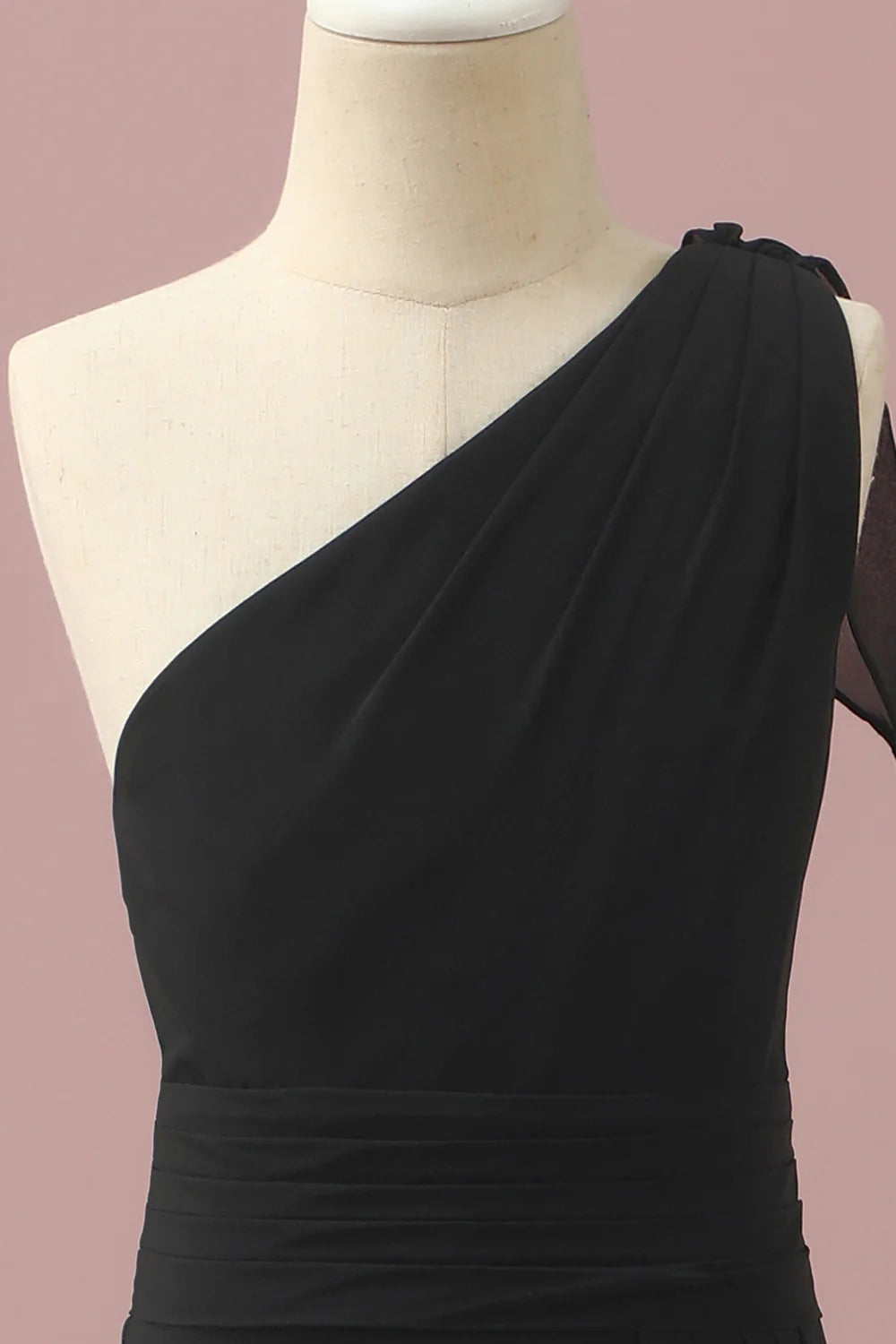 Black Chiffon One Shoulder A-Line Junior Bridesmaid Dress