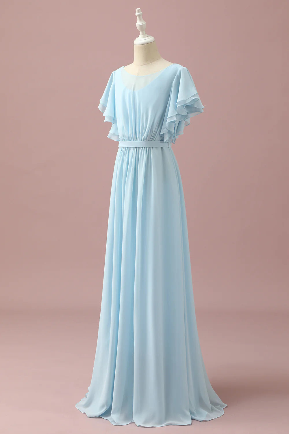 Light Blue Chiffon Batwing Sleeves A-Line Junior Bridesmaid Dress