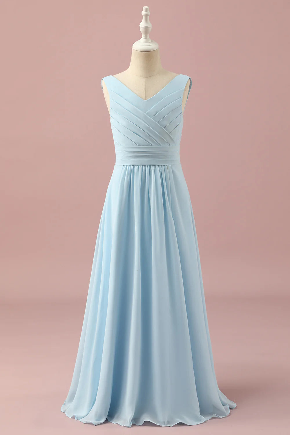 Light Blue V-Neck Chiffon Junior Bridesmaid Dress