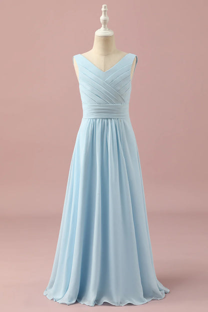 Light Blue V-Neck Chiffon Junior Bridesmaid Dress