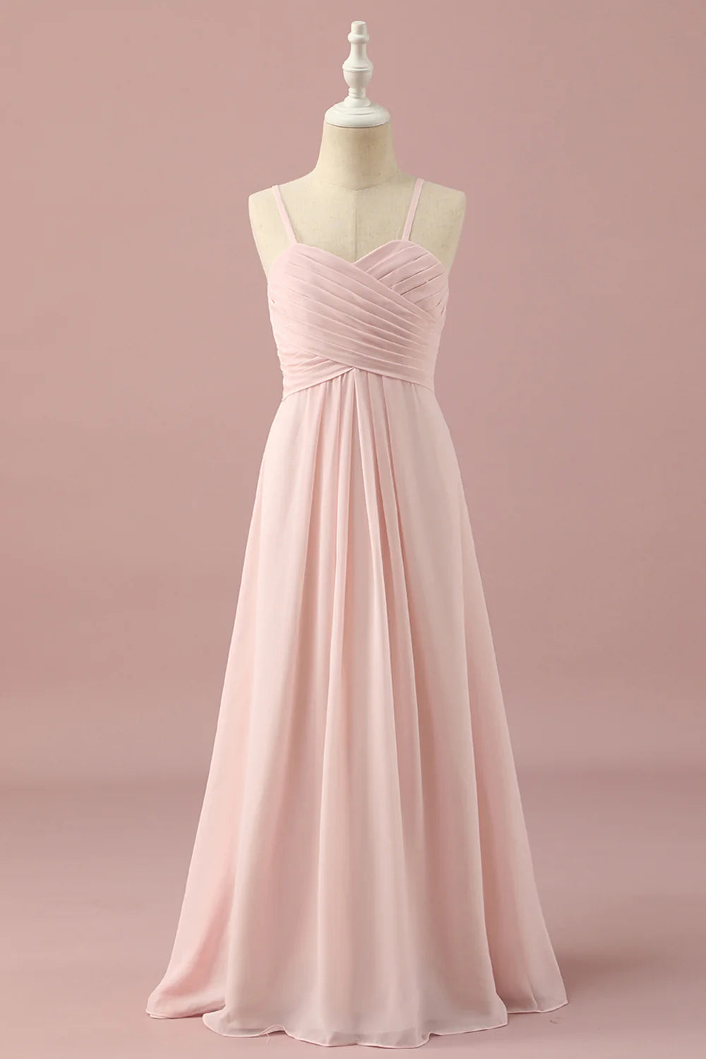 Light Pink Spaghetti Straps Chiffon Junior Bridesmaid Dress