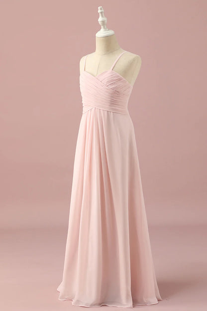 Light Pink Spaghetti Straps Chiffon Junior Bridesmaid Dress