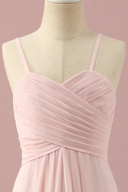 Light Pink Spaghetti Straps Chiffon Junior Bridesmaid Dress