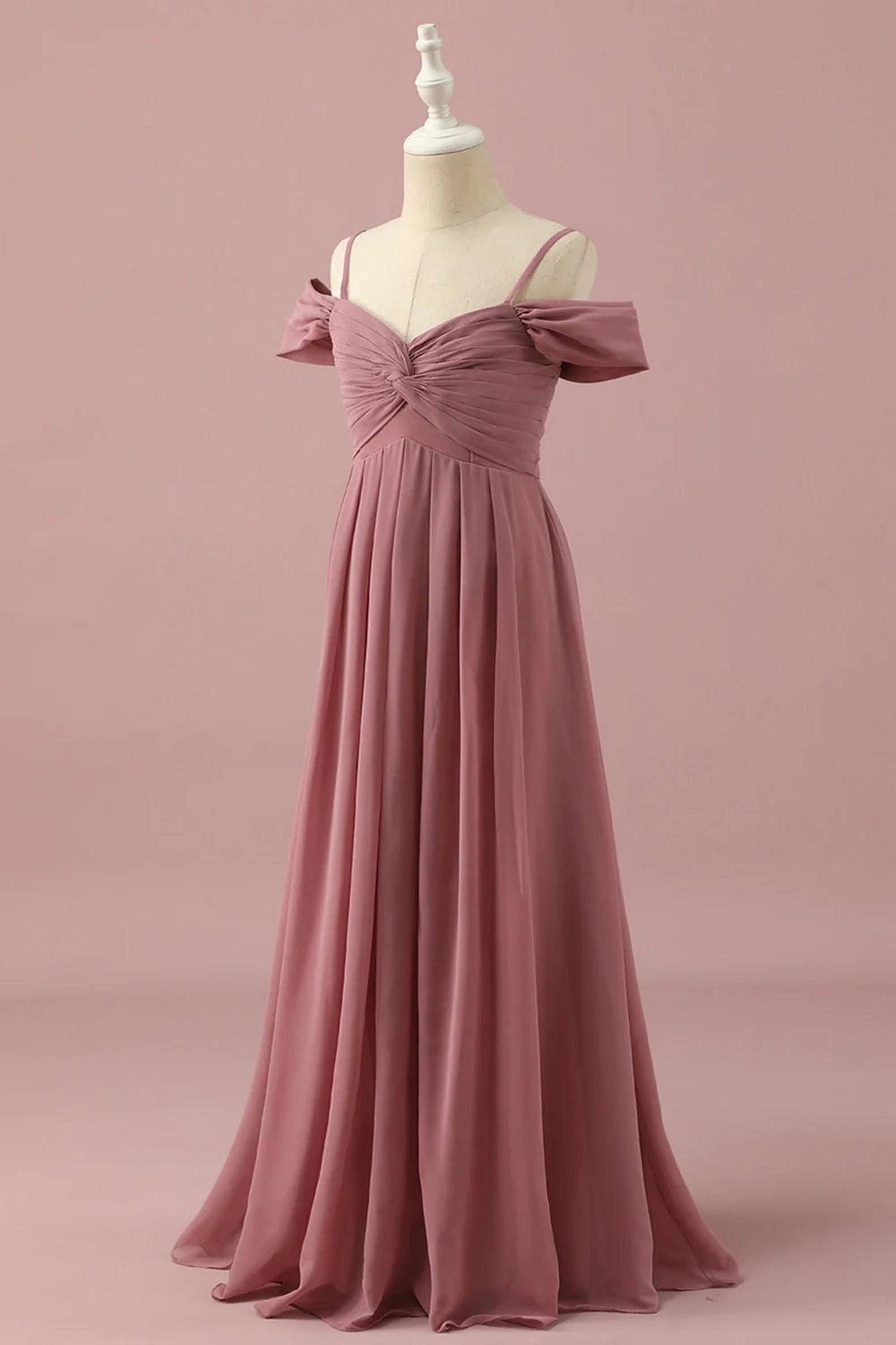 Blush Spaghetti Straps Chiffon Junior Bridesmaid Dress